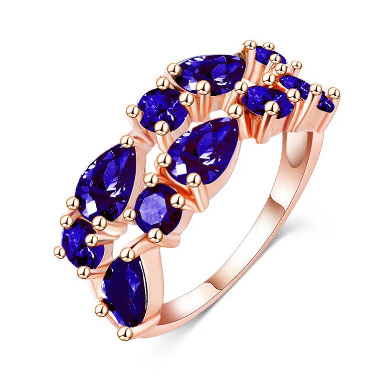 Fashion Top Sale Colorful Rose Gold Plated AAA Zircon Wedding bijoux Rings Imitated Ruby Jewelry For Women