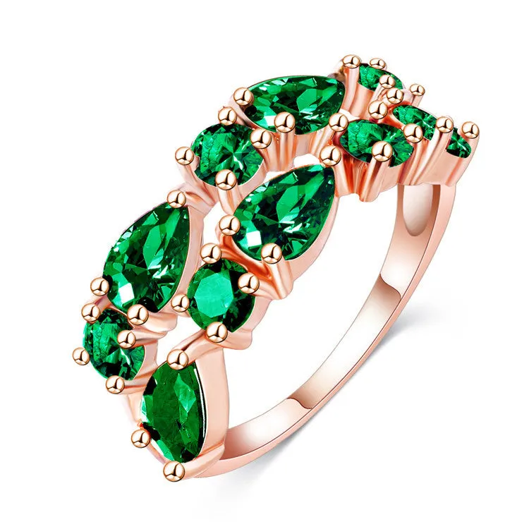 Fashion Top Sale Colorful Rose Gold Plated AAA Zircon Wedding bijoux Rings Imitated Ruby Jewelry For Women