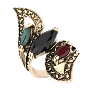 Fashion Vintage Big Ring Antique Gold Plated Mosaic Colorful Resin Rings For Women Turkish Jewelry