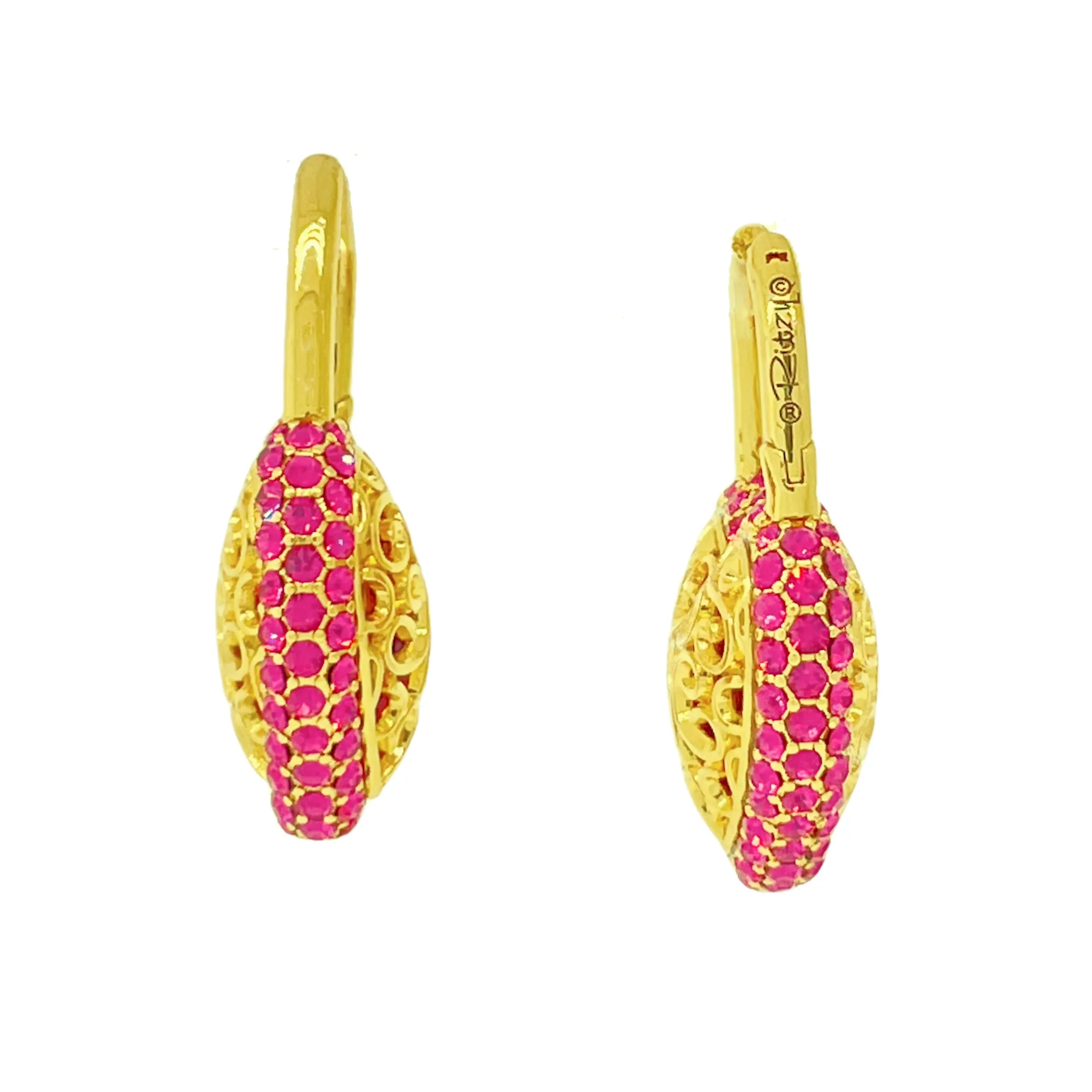Filled With Love Valentine Hot Pink Crystal Earrings by Ritzy Couture DeLuxe - 18k Gold Plating