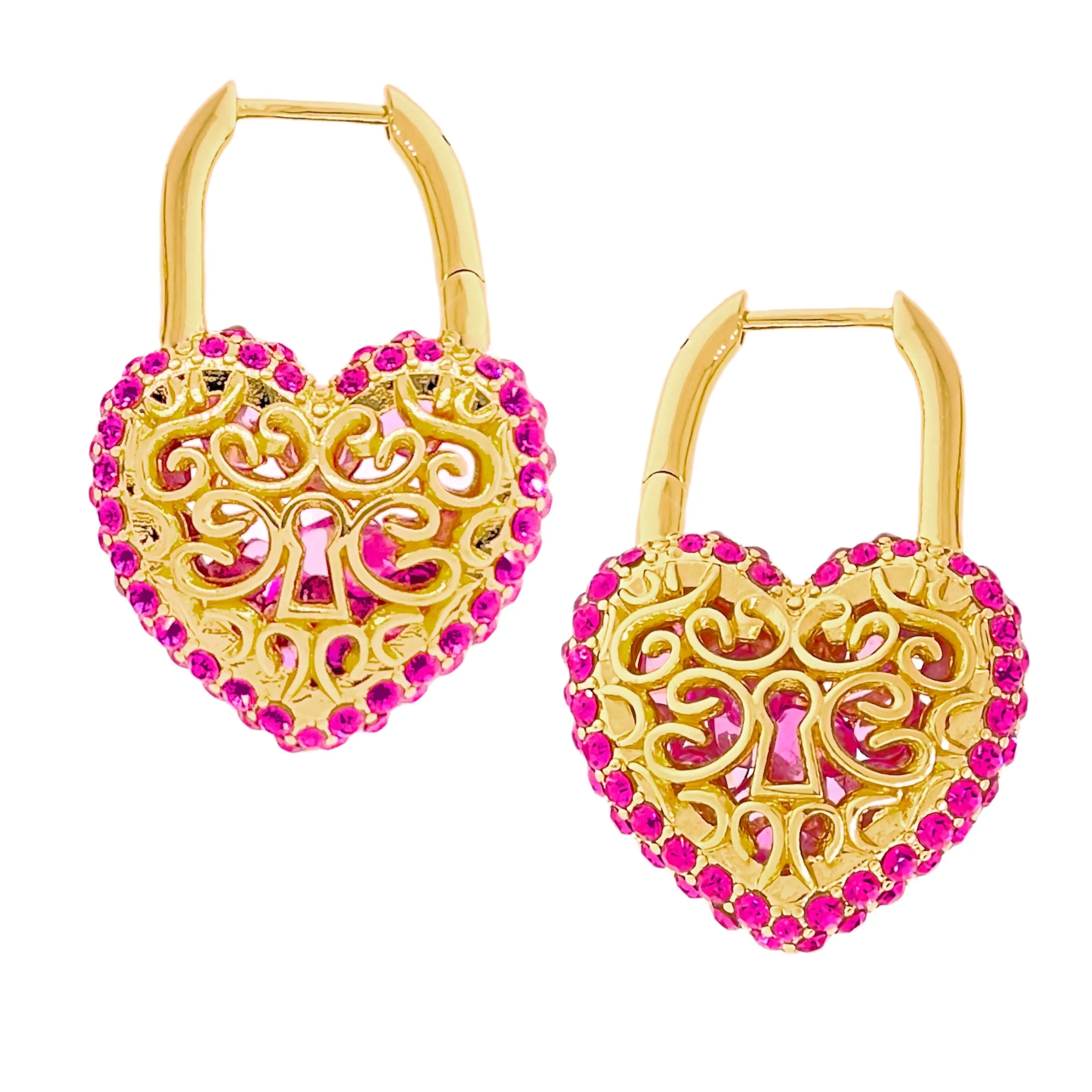 Filled With Love Valentine Hot Pink Crystal Earrings by Ritzy Couture DeLuxe - 18k Gold Plating