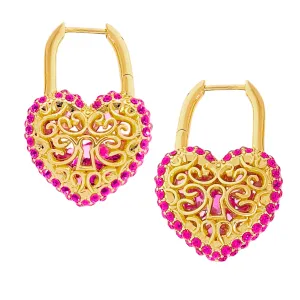 Filled With Love Valentine Hot Pink Crystal Earrings by Ritzy Couture DeLuxe - 18k Gold Plating