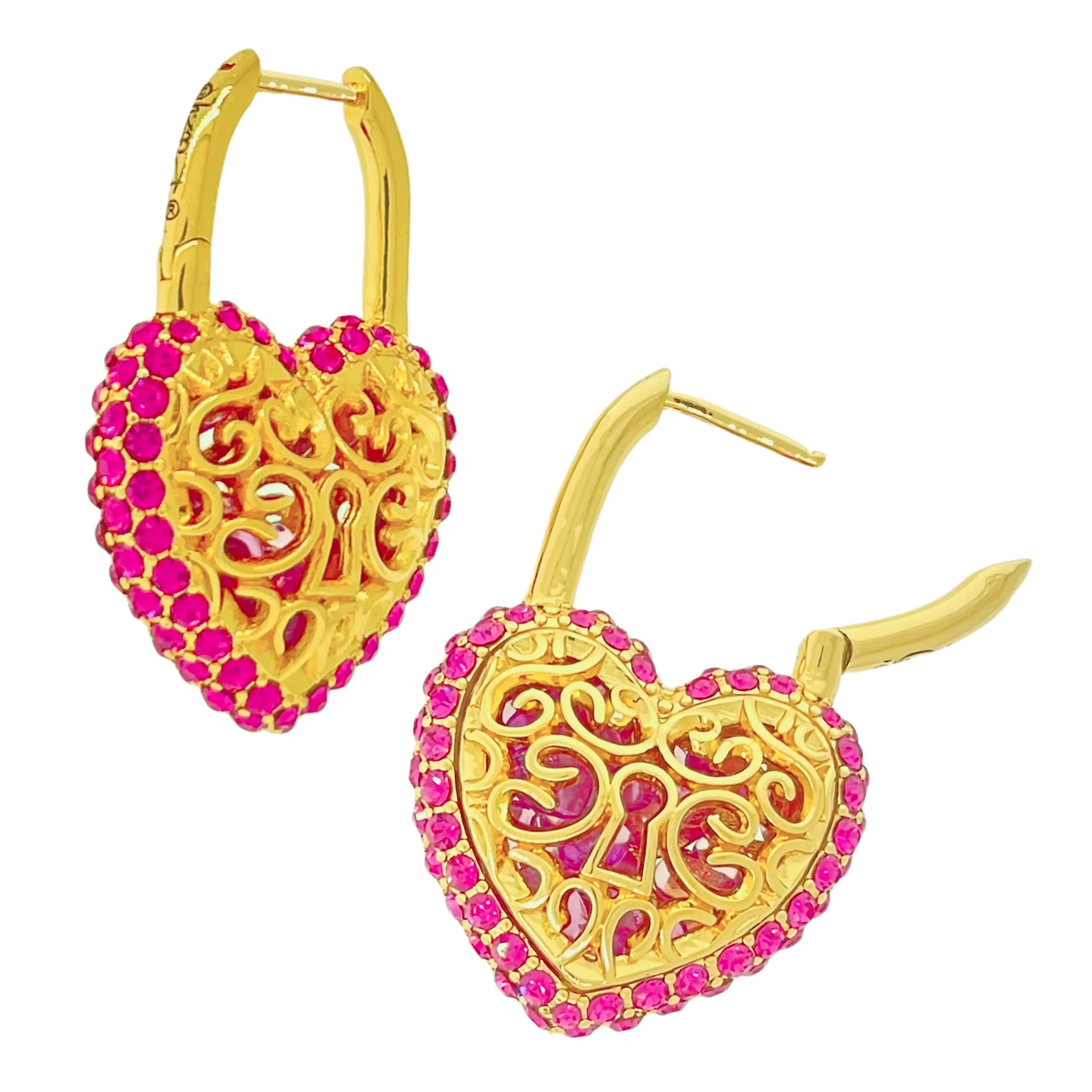 Filled With Love Valentine Hot Pink Crystal Earrings by Ritzy Couture DeLuxe - 18k Gold Plating
