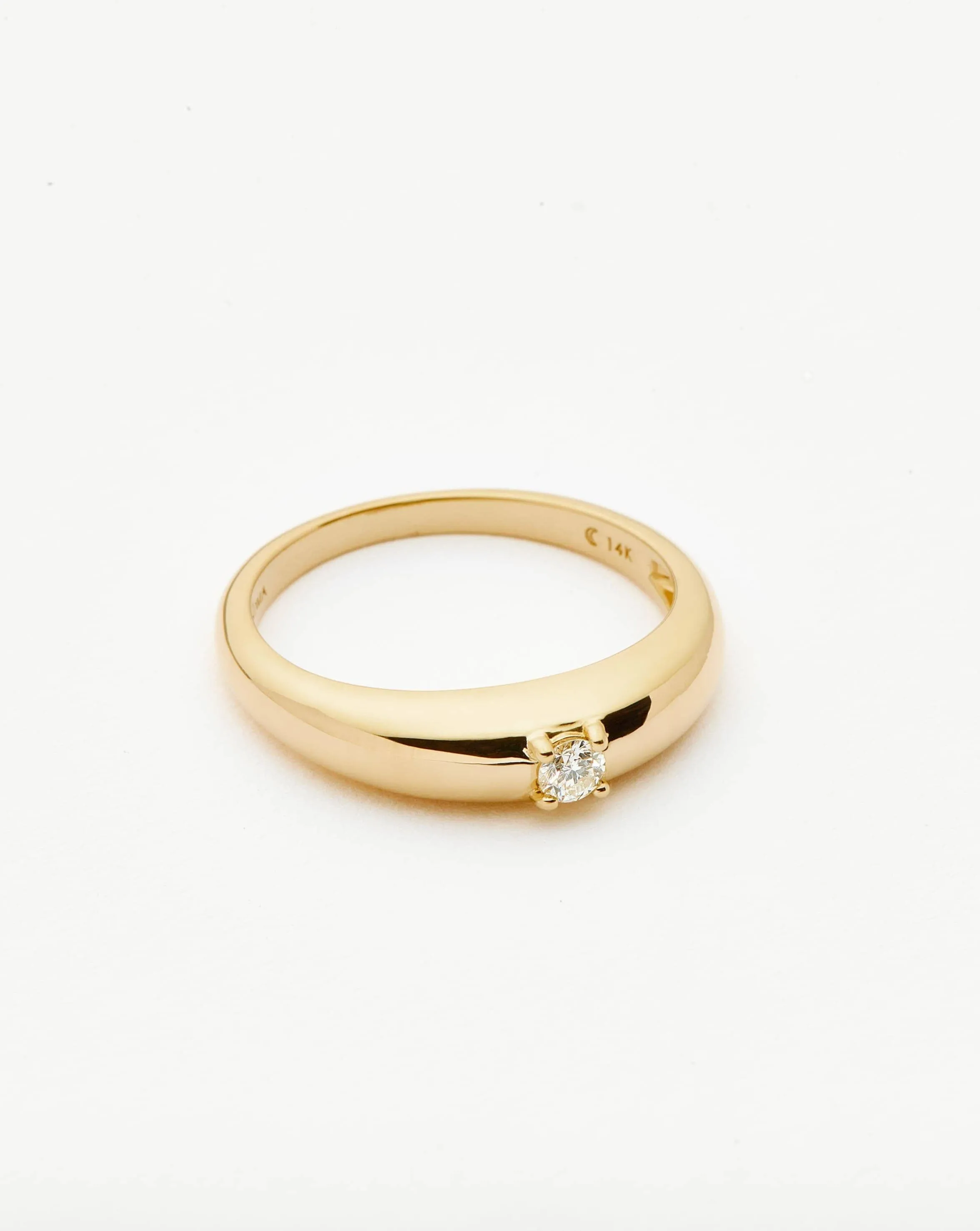 Fine Single Diamond Classic Dome Ring | 14k Solid Gold/Diamond