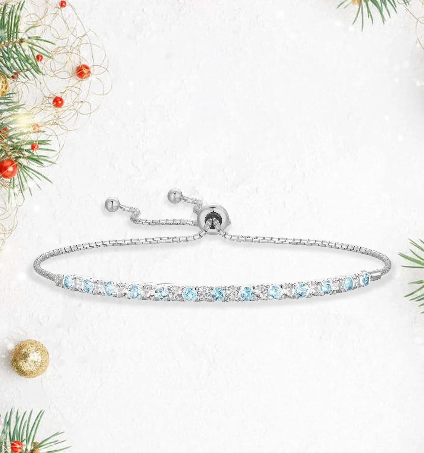 Gemstone and Lab-Created White Sapphire Adjustable Bolo Bracelet, Sterling Silver, Easy-On Easy-Off (6, 7 and 8 inch Wrist Size)