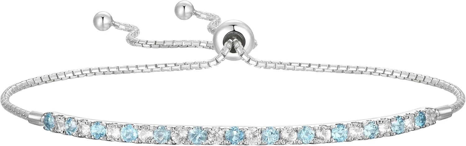 Gemstone and Lab-Created White Sapphire Adjustable Bolo Bracelet, Sterling Silver, Easy-On Easy-Off (6, 7 and 8 inch Wrist Size)