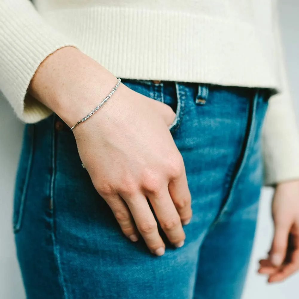 Gemstone and Lab-Created White Sapphire Adjustable Bolo Bracelet, Sterling Silver, Easy-On Easy-Off (6, 7 and 8 inch Wrist Size)
