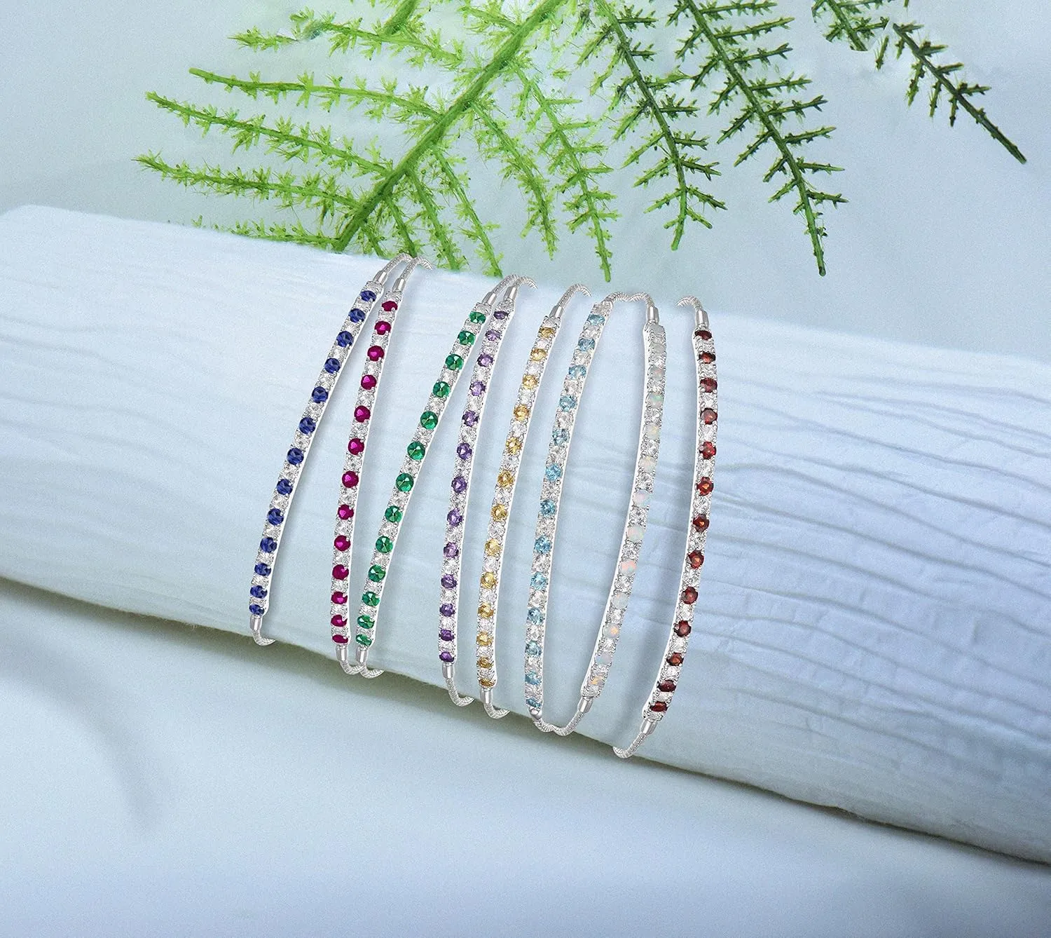 Gemstone and Lab-Created White Sapphire Adjustable Bolo Bracelet, Sterling Silver, Easy-On Easy-Off (6, 7 and 8 inch Wrist Size)