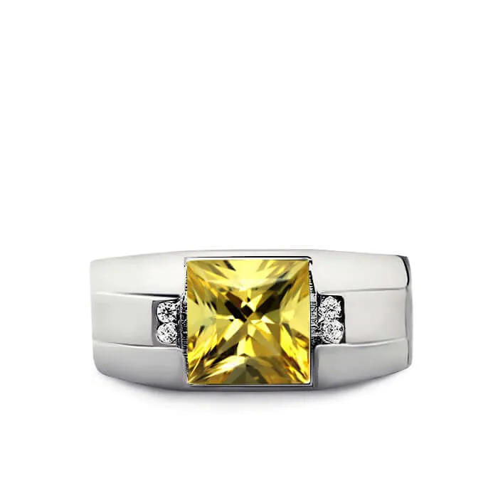 Gemstone Wide Band Ring for Men with 4 Genuine Diamonds