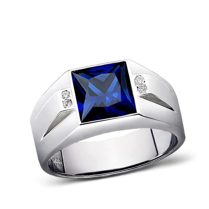 Gemstone Wide Band Ring for Men with 4 Genuine Diamonds