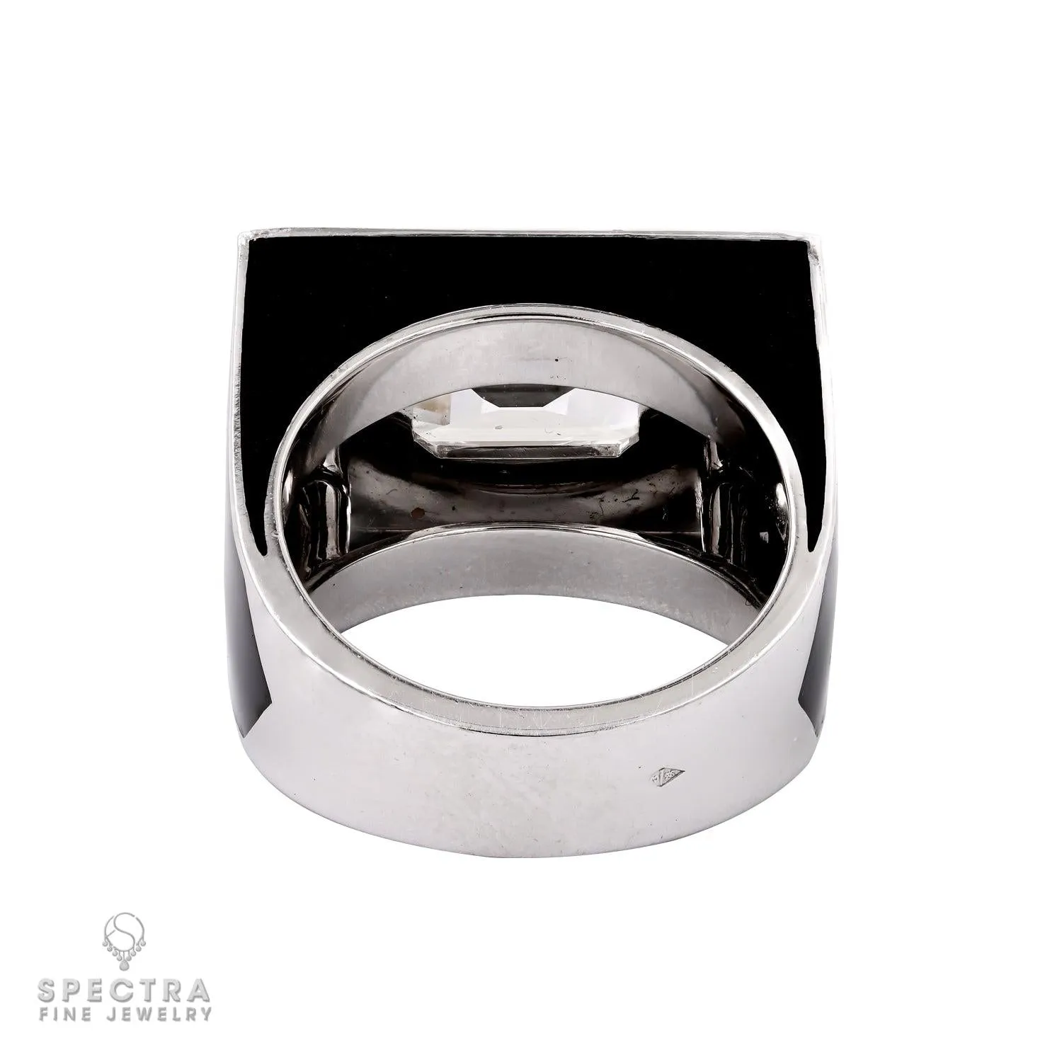 GIA Certified 2.05 Carat Emerald Cut Diamond Ring with Stylish Black Enamel