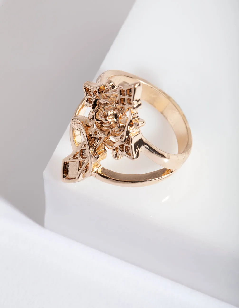 Gold Vine Cross Ring