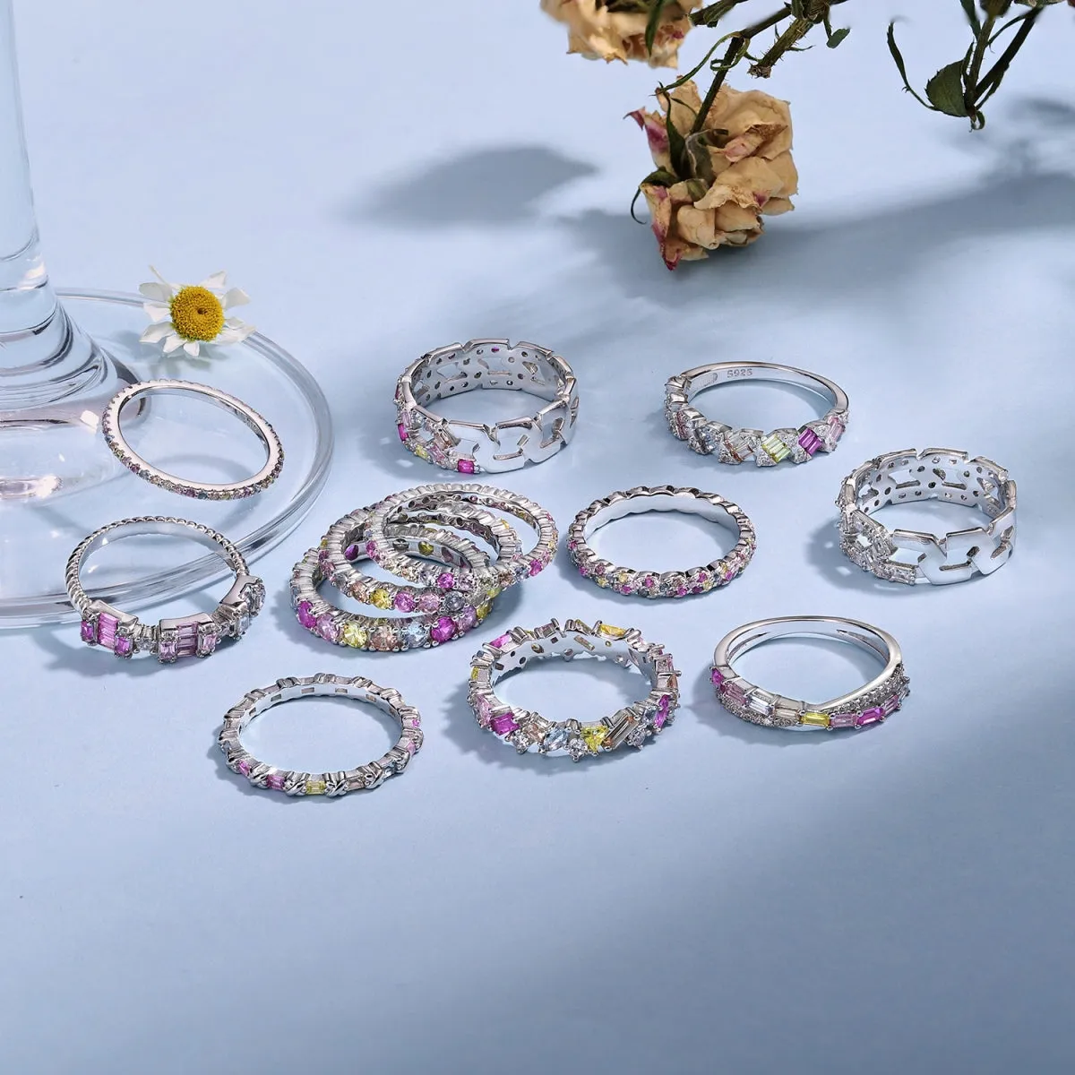 [Goodv]Sparkling Colorful Round Cut Tennis Ring