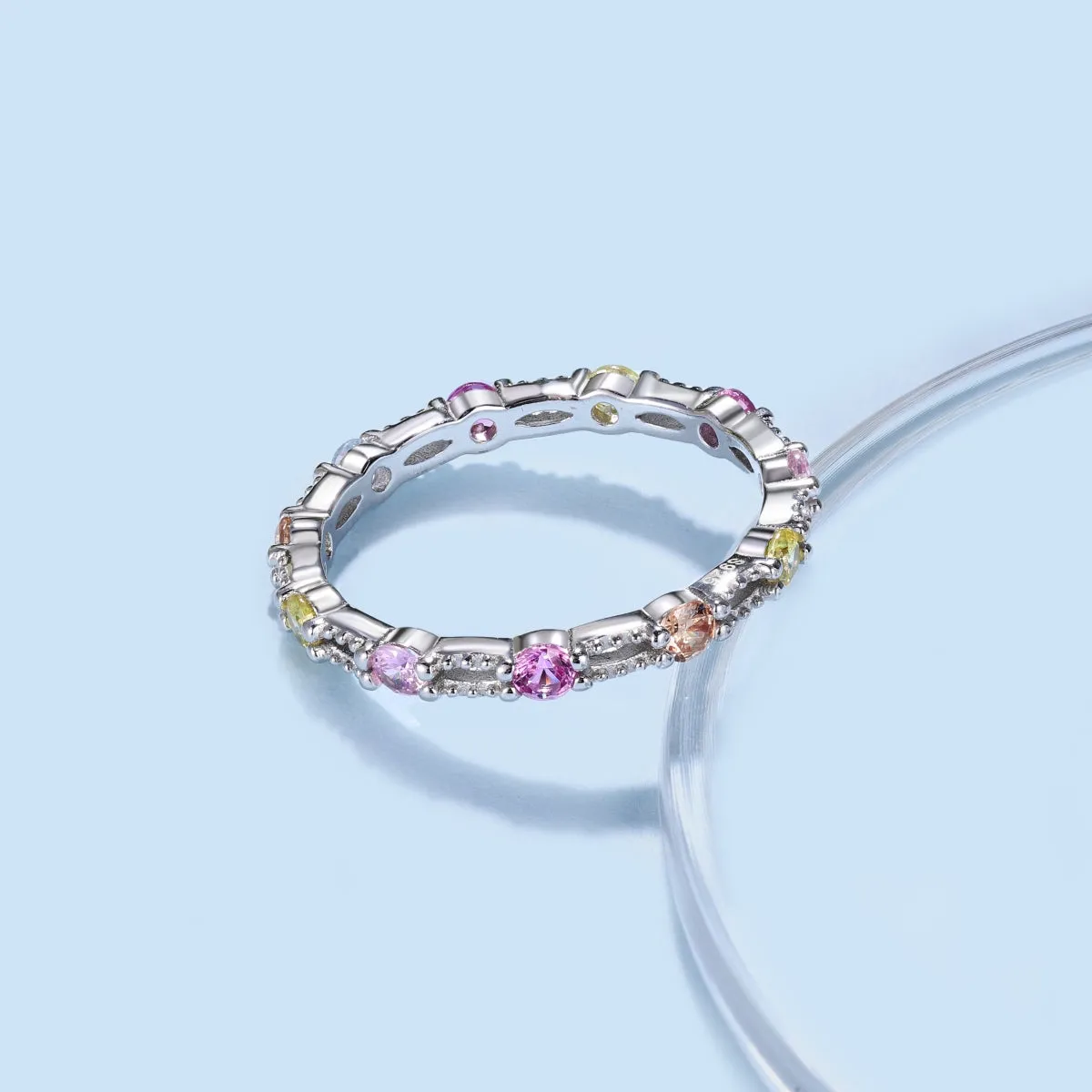 [Goodv]Sparkling Colorful Round Cut Tennis Ring