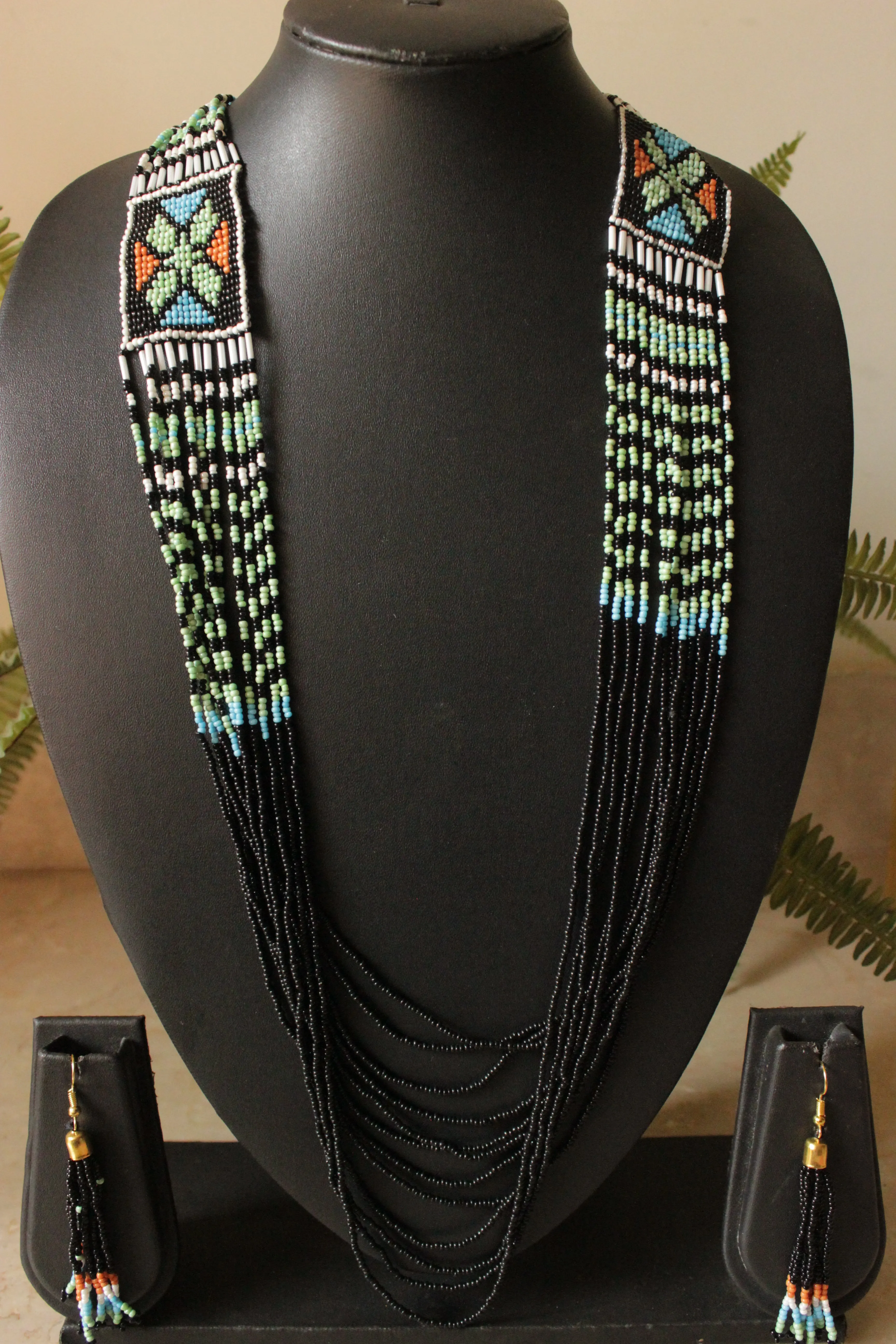 Hand Braided Black and Multi-Color Seed Beads Beaded Necklace