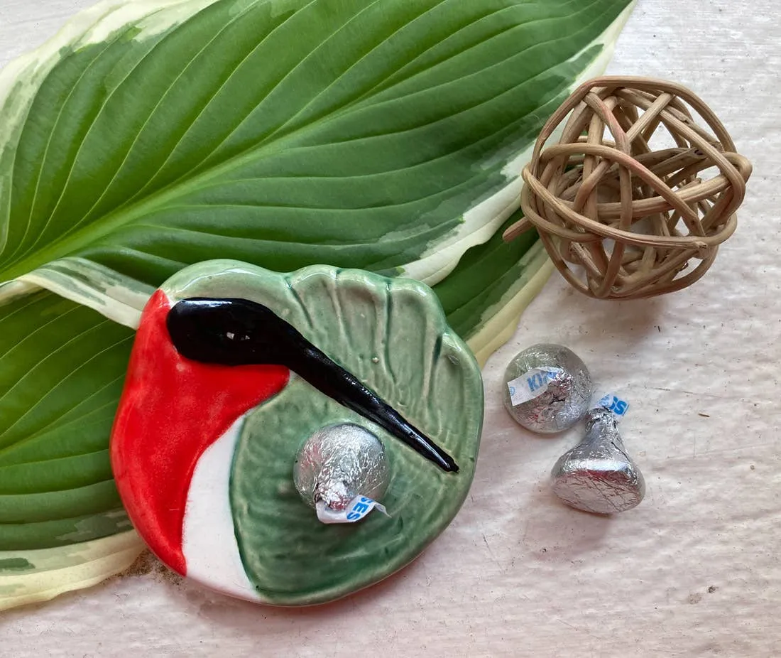 Handmade Colorful Ceramic Hummingbird Dish
