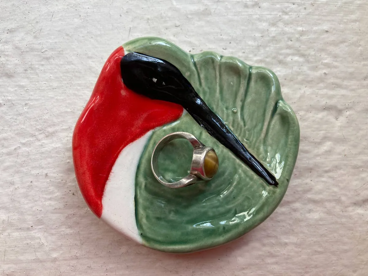 Handmade Colorful Ceramic Hummingbird Dish