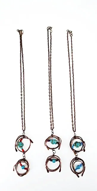 Handmade Tarnished Solid Copper Unique Wrapped Pendant with Turquoise Howlite Turtle and Glass Beads