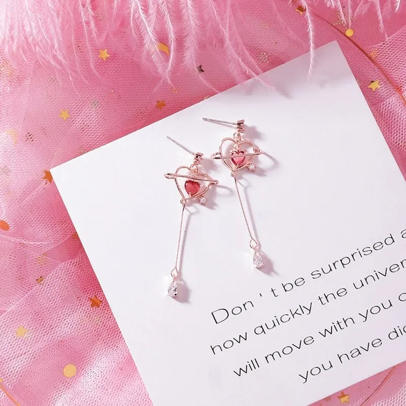Heart Pendant Drop Earrings
