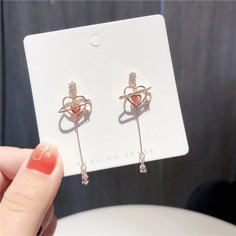 Heart Pendant Drop Earrings