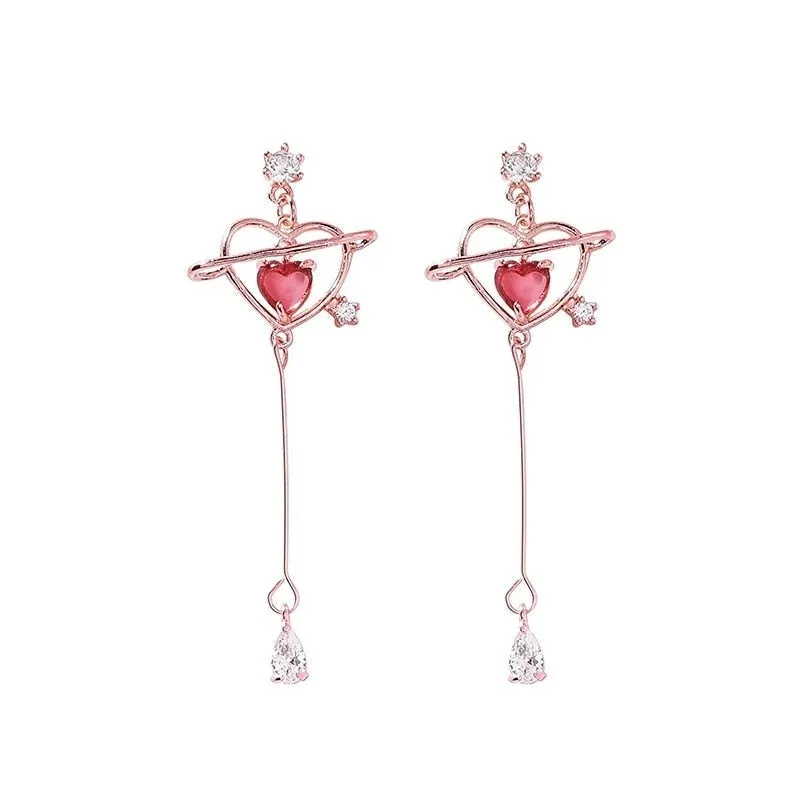 Heart Pendant Drop Earrings