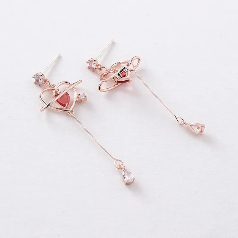 Heart Pendant Drop Earrings