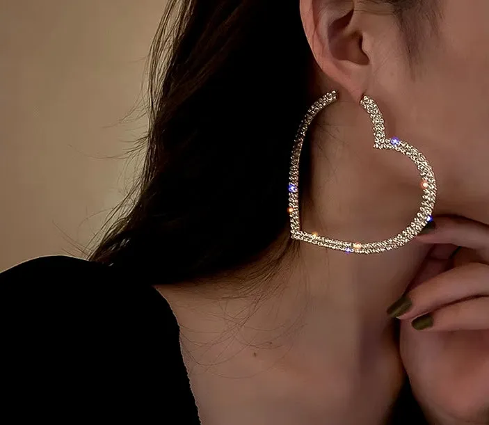 Heart Rhinestone Hoops