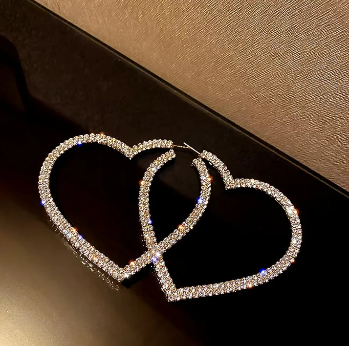 Heart Rhinestone Hoops