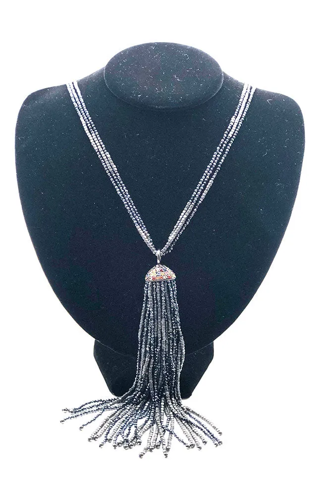 Hematite & Sapphire Tassle Necklace