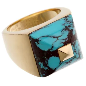 Hermes Turquoise Yellow Gold Cocktail Ring Sz 6 1/2