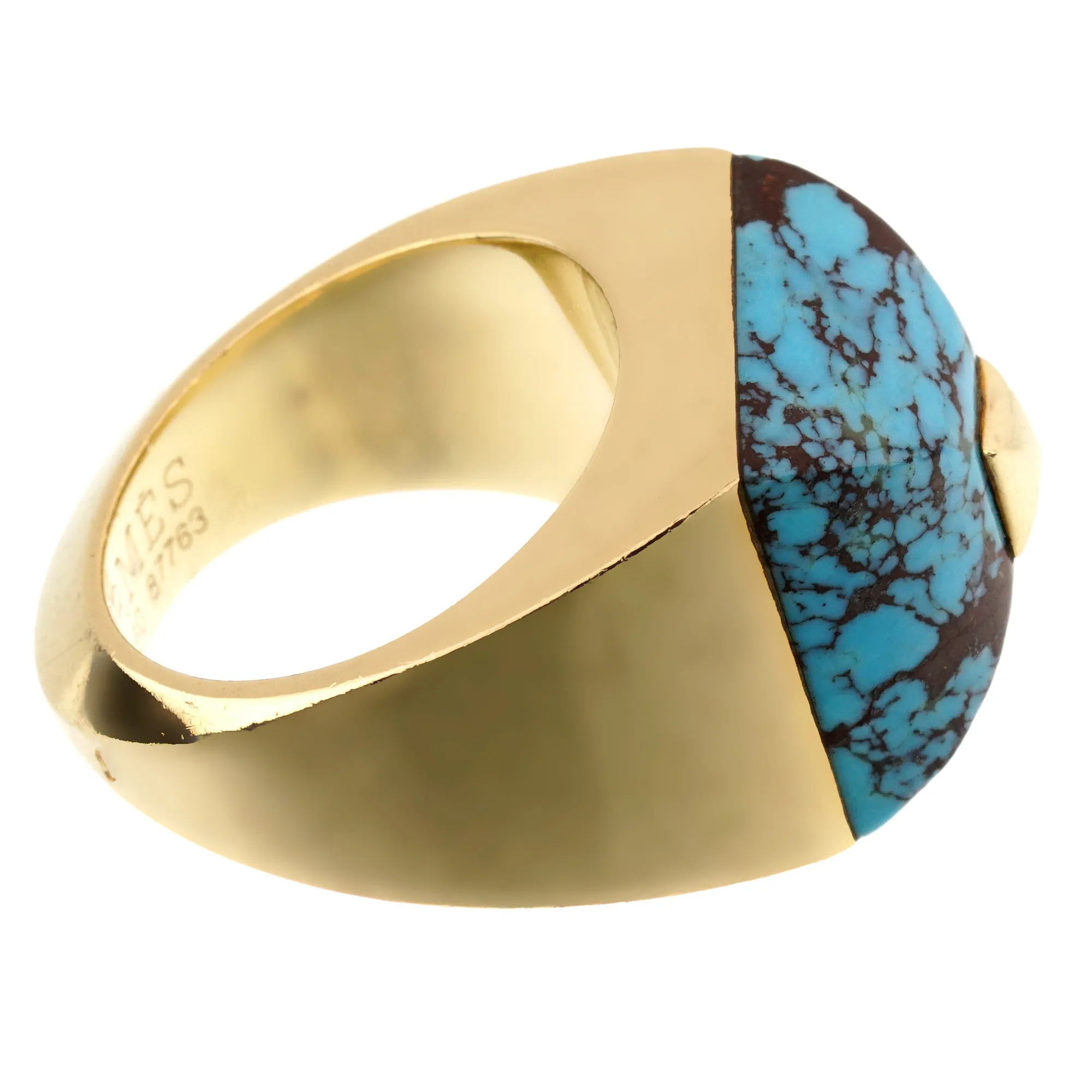 Hermes Turquoise Yellow Gold Cocktail Ring Sz 6 1/2