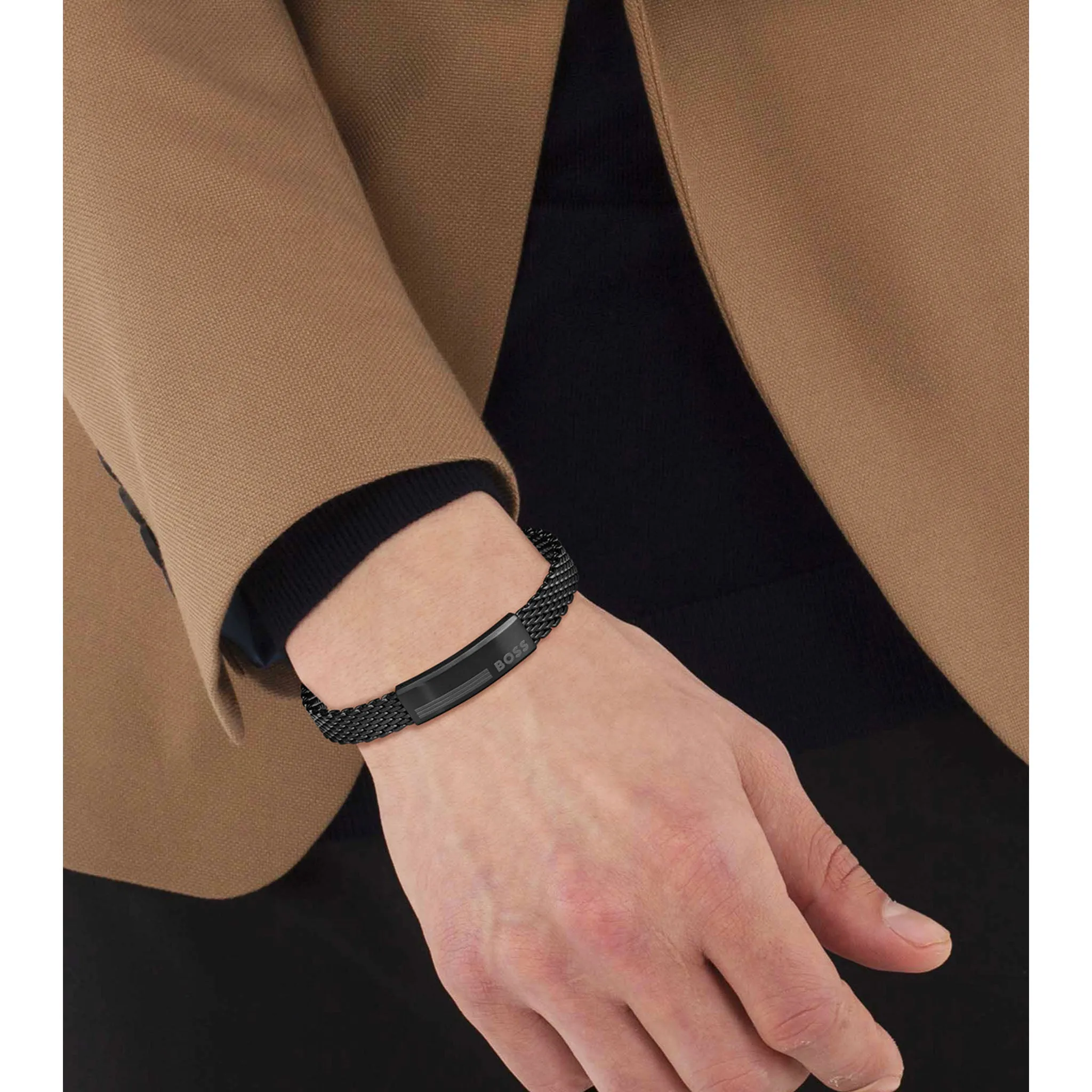 Hugo Boss Jewellery Black Steel Men's Mesh Chain Bracelet - 1580612
