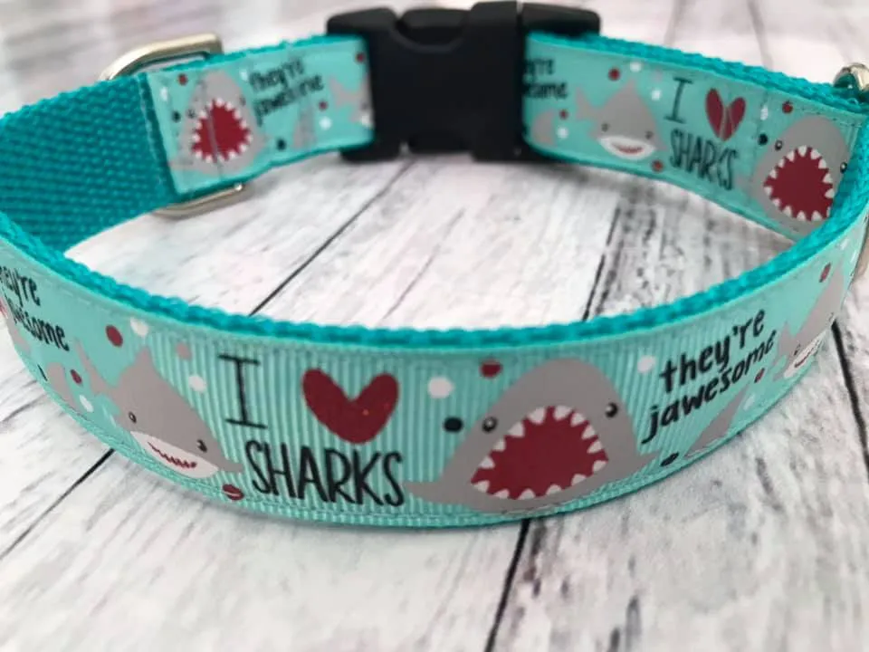 I <3 Sharks Aqua 1 Inch Side Release 10-14" UNLINED