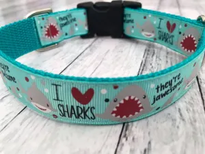 I <3 Sharks Aqua 1 Inch Side Release 10-14" UNLINED