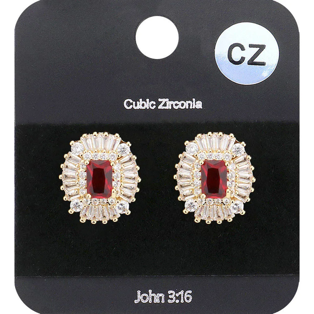 iLLASPARKZ CZ Emerald Cut Stone Centered Evening Stud Earrings