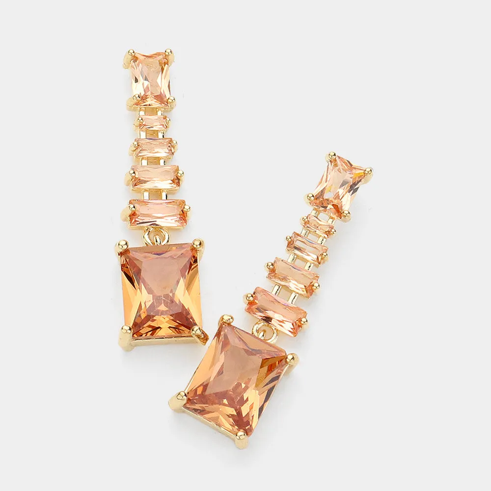 iLLASPARKZ CZ Emerald Cut Stone Dangle Evening Earrings