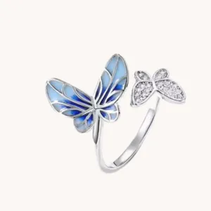Jolly Violet Butterfly Silver Adjustable Ring W.