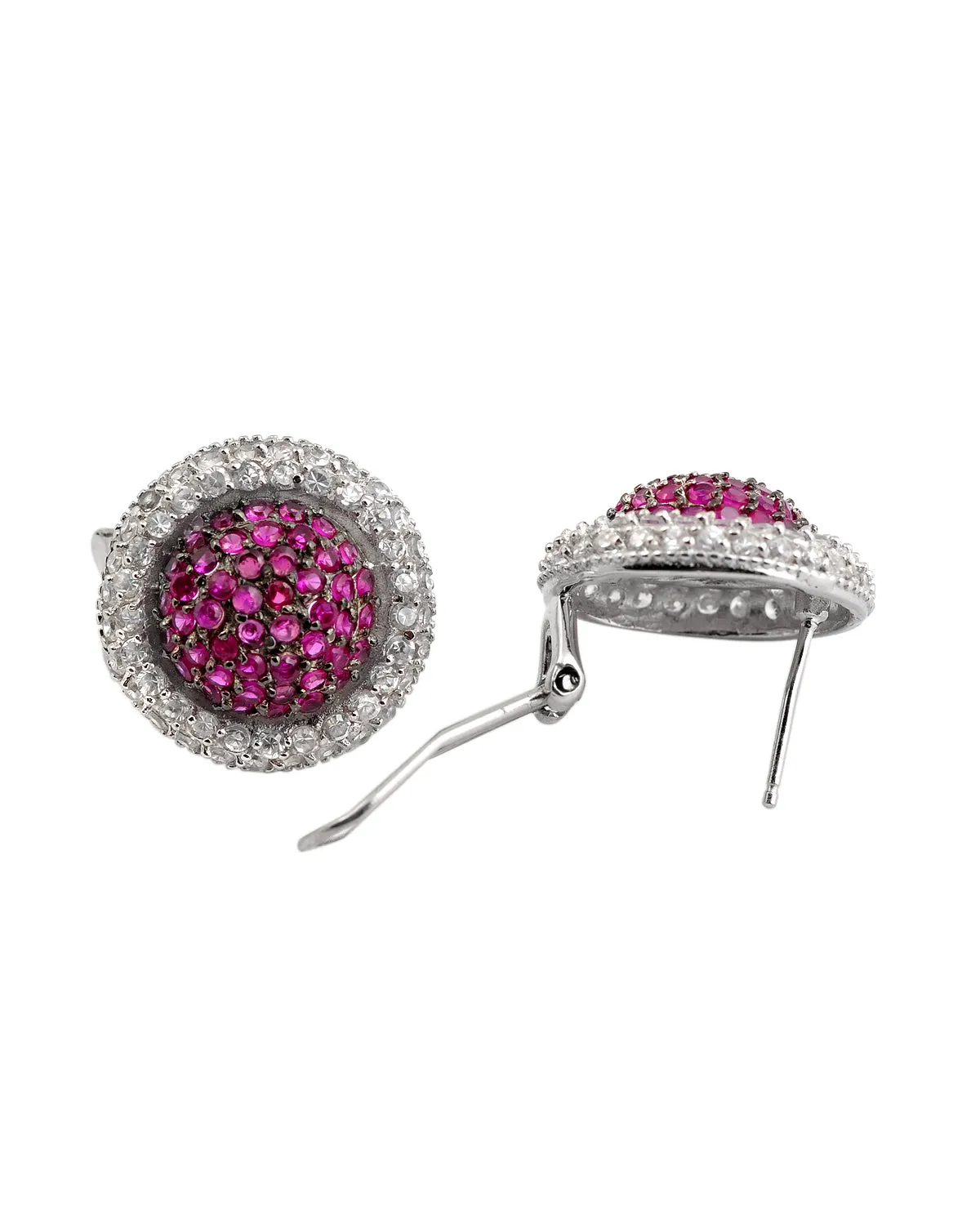 Juliette Round Ruby Omega Earrings