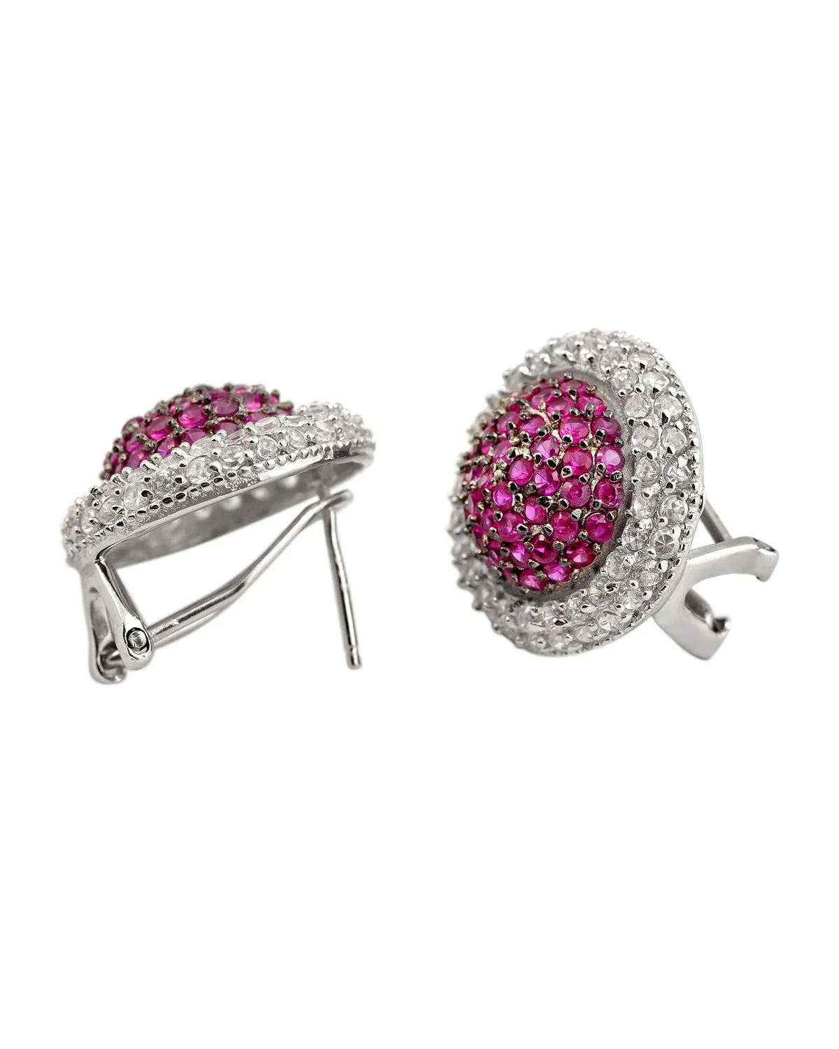 Juliette Round Ruby Omega Earrings