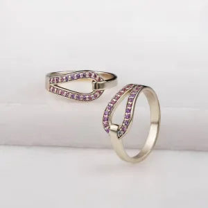 Levade - Violet Moissanite Stones and Elegant Loop Sterling Silver Ring