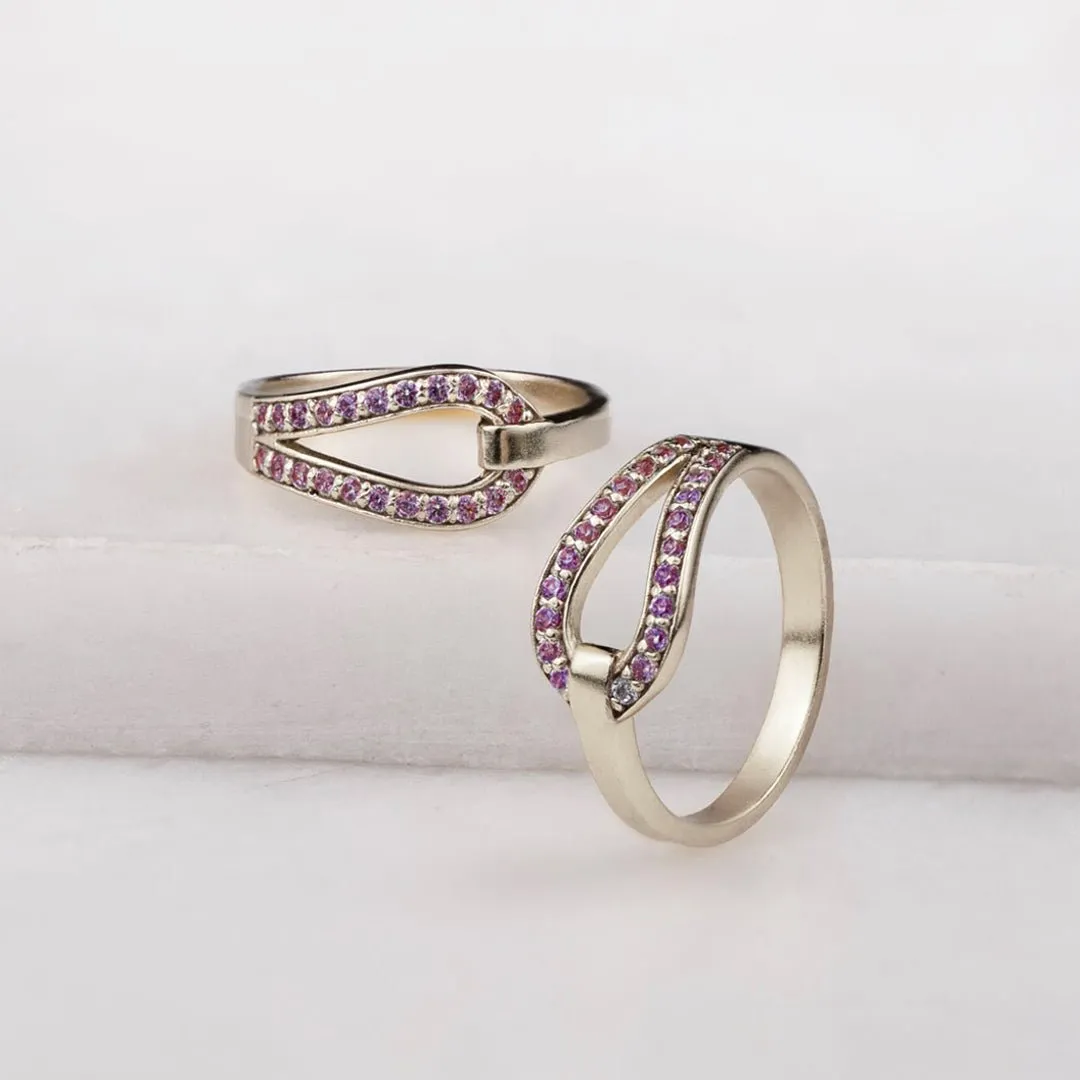 Levade - Violet Moissanite Stones and Elegant Loop Sterling Silver Ring