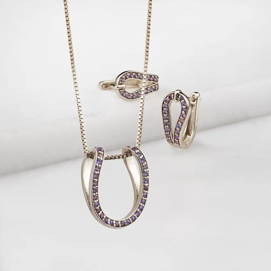 Levade - Violet Moissanite Stones and Elegant Loop Sterling Silver Ring