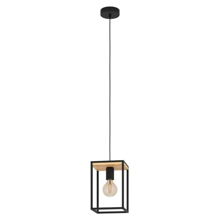 Libertad 1-Light Pendant in Structured Black & Natural Wood
