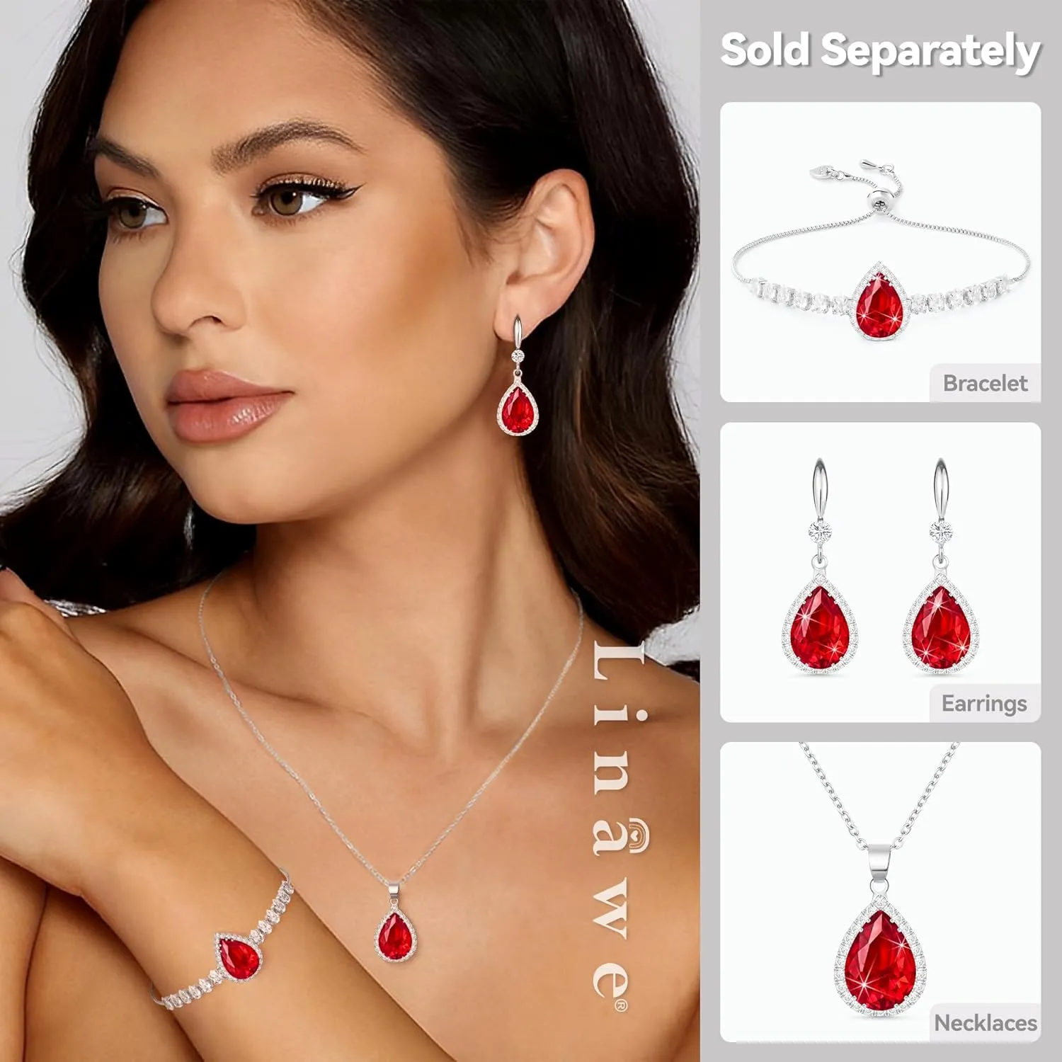 Linawe Crystal Chain Necklace for Women Trendy, Imitation Diamond Pendant, Statement Cubic Zirconia Boho Jewelry Set, 14K Gold/Rose Gold/Silver Birthstone Necklace