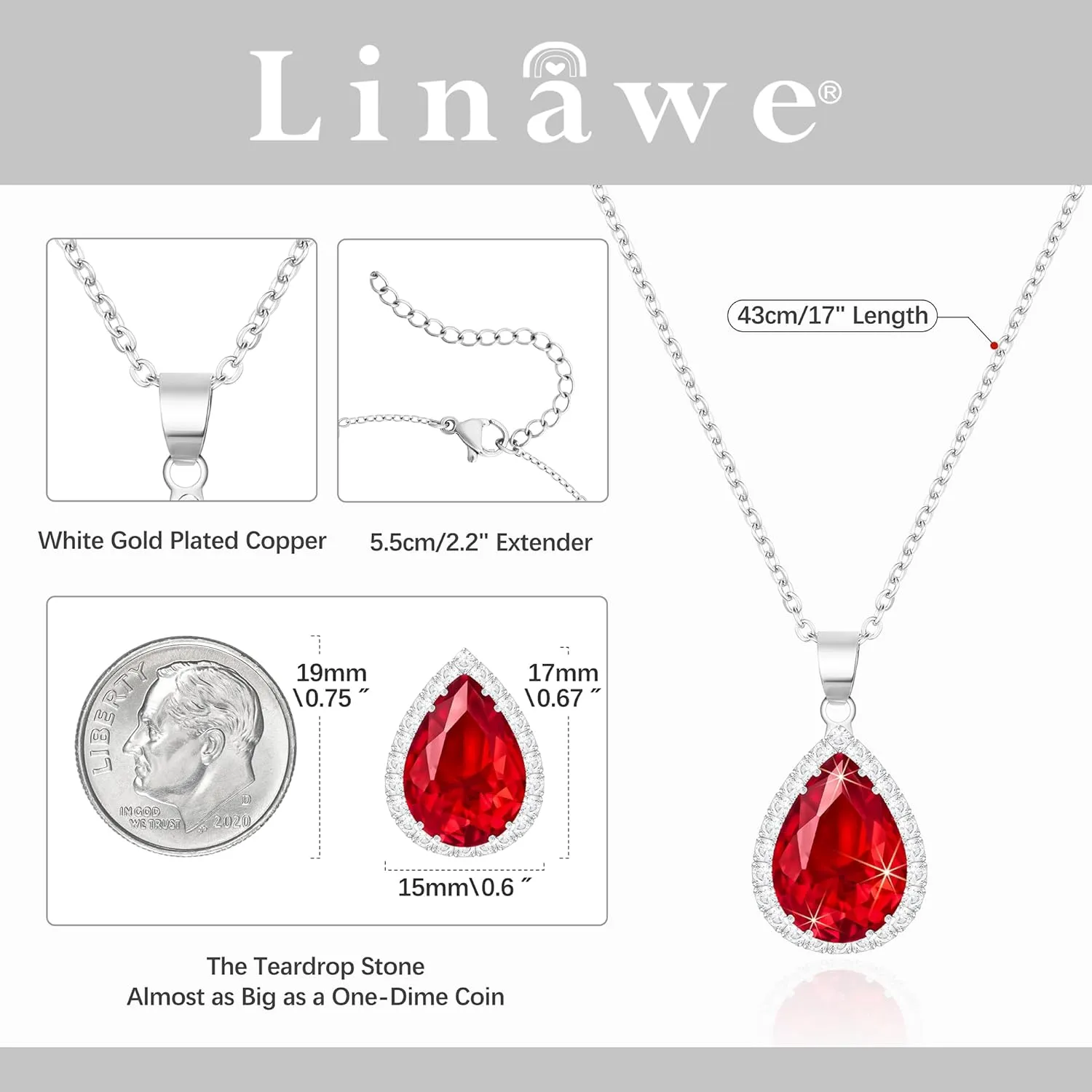 Linawe Crystal Chain Necklace for Women Trendy, Imitation Diamond Pendant, Statement Cubic Zirconia Boho Jewelry Set, 14K Gold/Rose Gold/Silver Birthstone Necklace