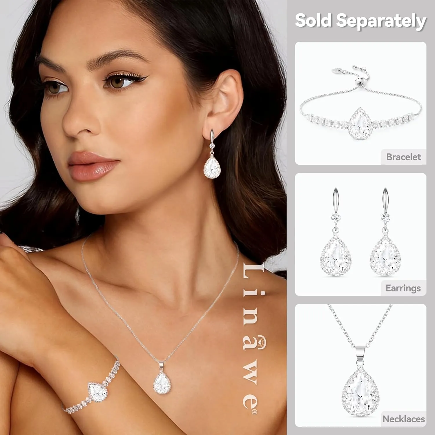 Linawe Crystal Chain Necklace for Women Trendy, Imitation Diamond Pendant, Statement Cubic Zirconia Boho Jewelry Set, 14K Gold/Rose Gold/Silver Birthstone Necklace