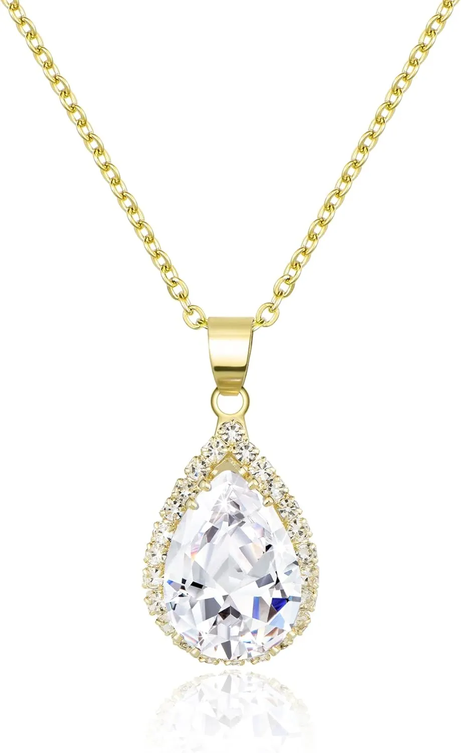 Linawe Crystal Chain Necklace for Women Trendy, Imitation Diamond Pendant, Statement Cubic Zirconia Boho Jewelry Set, 14K Gold/Rose Gold/Silver Birthstone Necklace