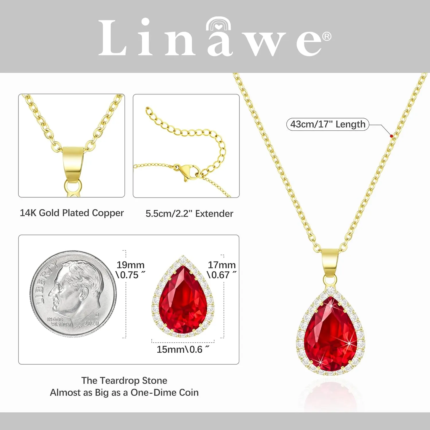 Linawe Crystal Chain Necklace for Women Trendy, Imitation Diamond Pendant, Statement Cubic Zirconia Boho Jewelry Set, 14K Gold/Rose Gold/Silver Birthstone Necklace