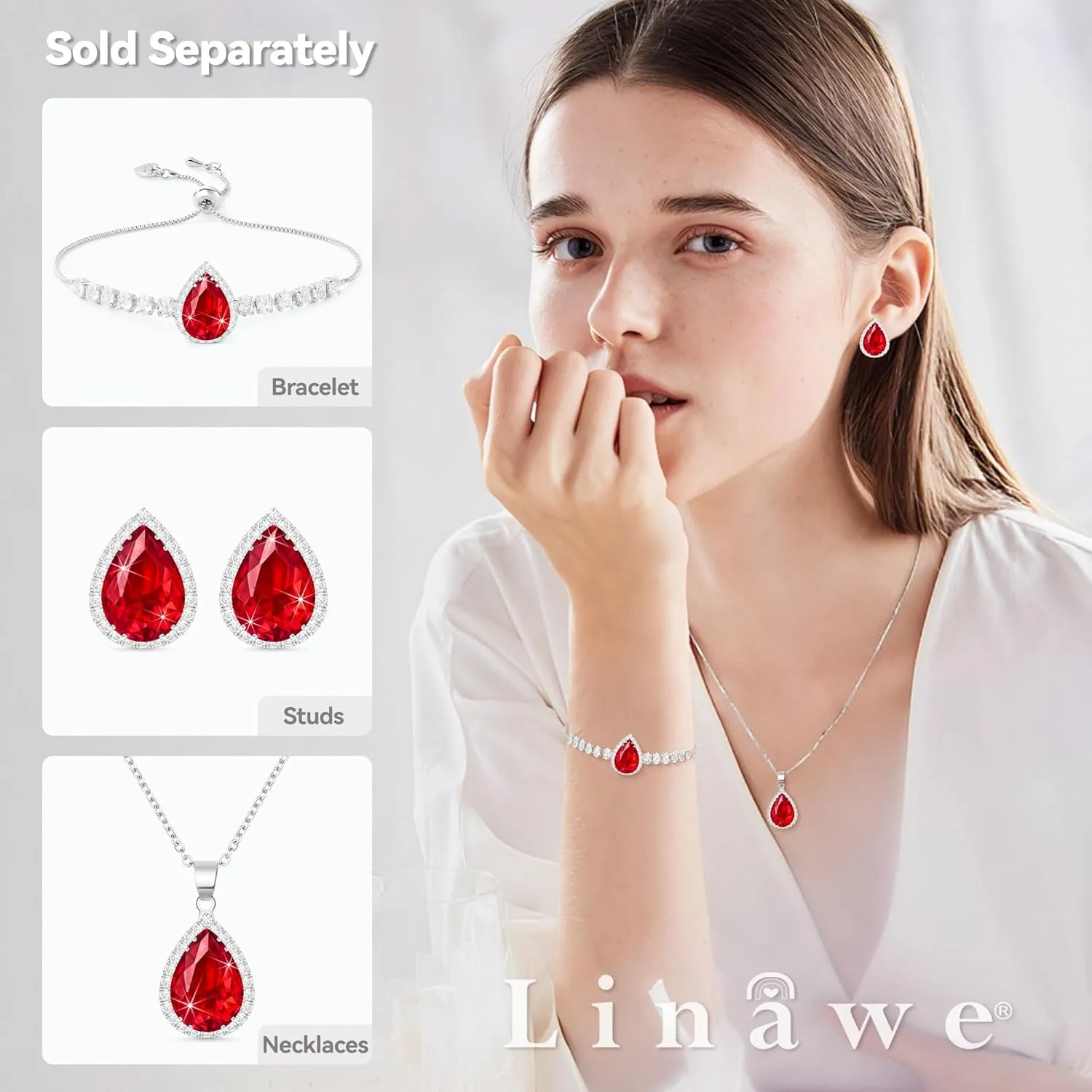 Linawe Crystal Chain Necklace for Women Trendy, Imitation Diamond Pendant, Statement Cubic Zirconia Boho Jewelry Set, 14K Gold/Rose Gold/Silver Birthstone Necklace