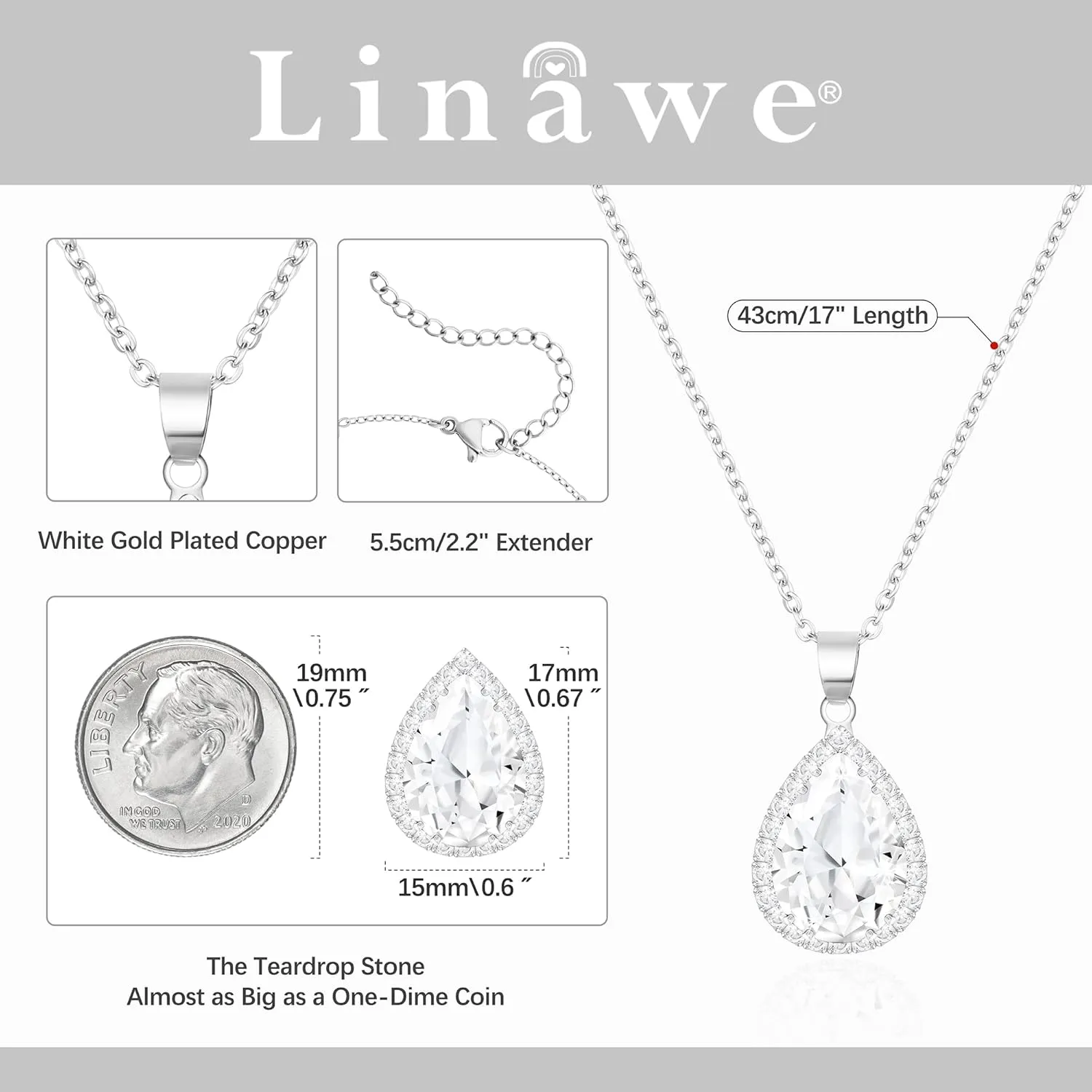 Linawe Crystal Chain Necklace for Women Trendy, Imitation Diamond Pendant, Statement Cubic Zirconia Boho Jewelry Set, 14K Gold/Rose Gold/Silver Birthstone Necklace
